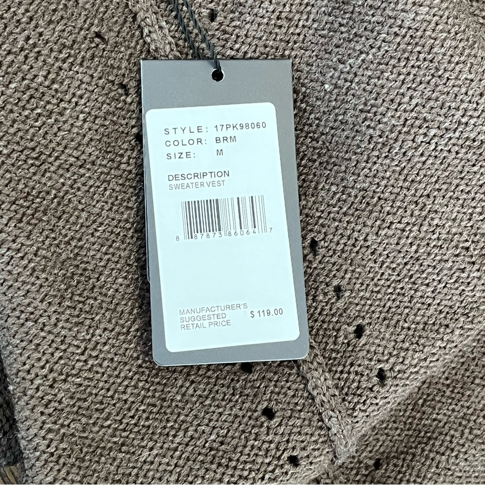 NWT Adrianna Papell Brown Sweater Vest Open Front Cascade Womens Medium - Picture 5 of 5